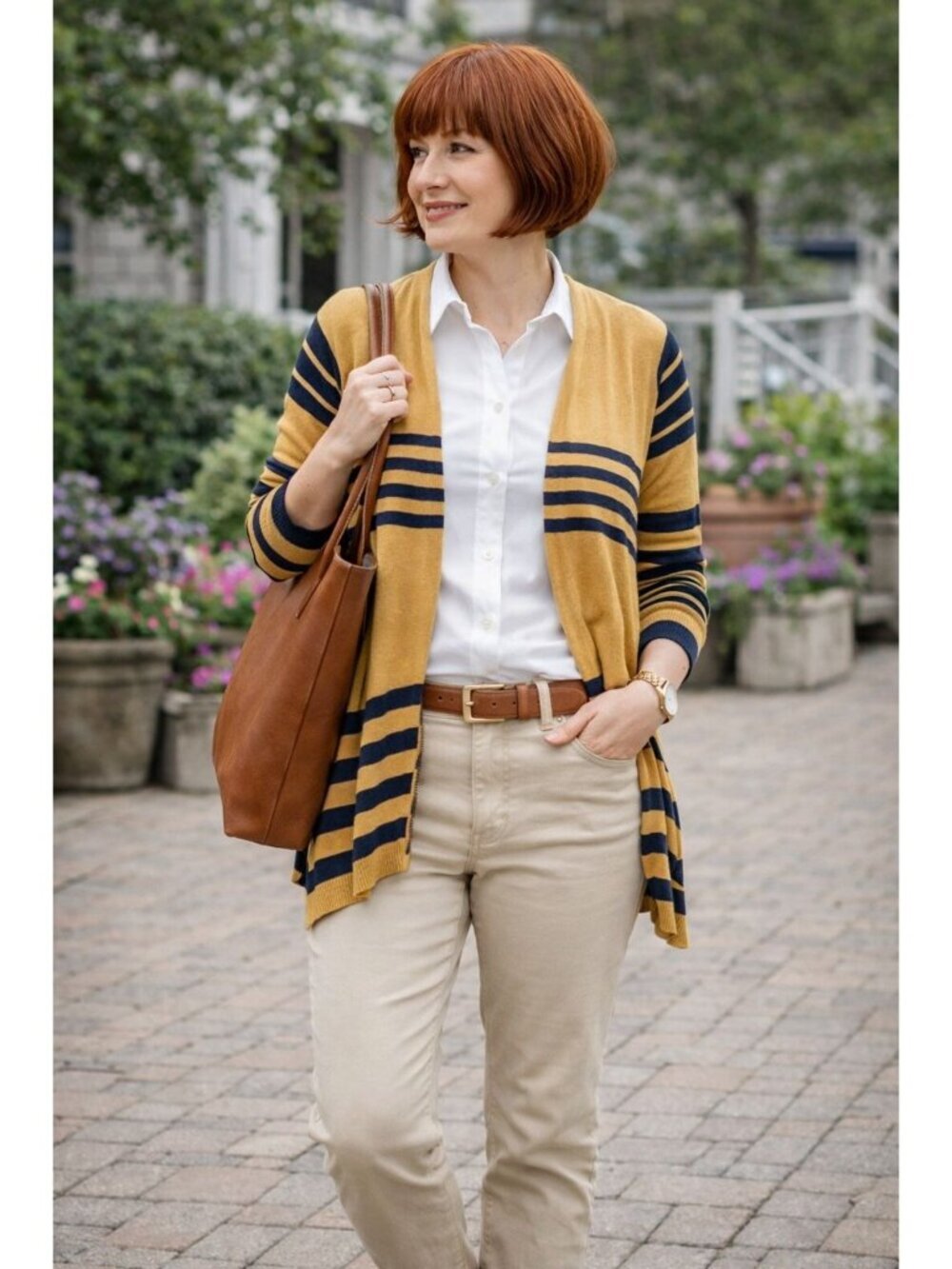 Paint By Numbers Women's Cardigan Sweater Yellow Size M Mustard Striped Open Fro